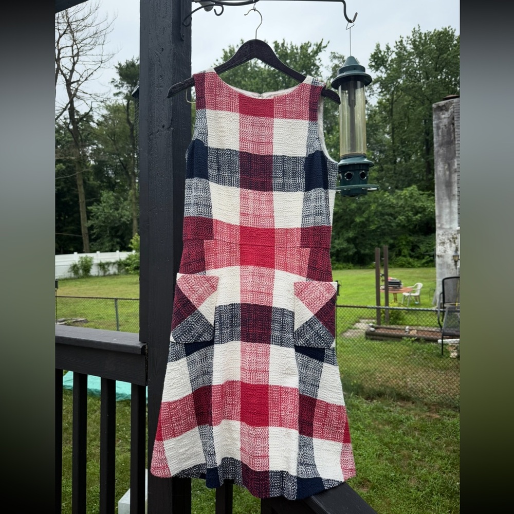 Brooks Brothers Red and White Sleeveless A-Line Midi Dress